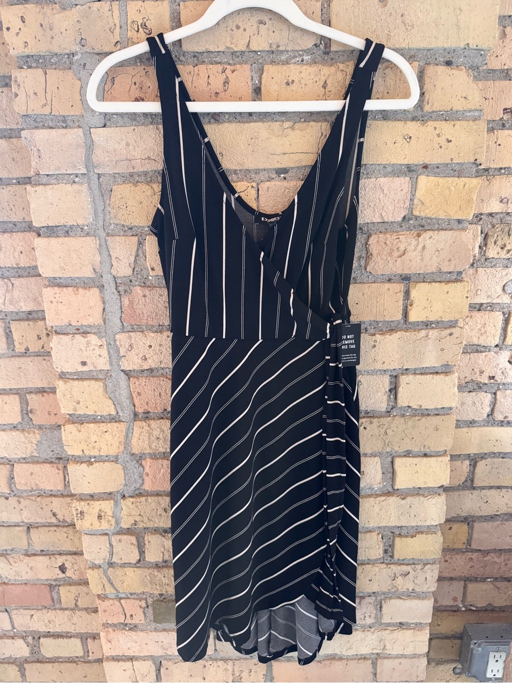 Express Black and White Striped Wrap Midi Dress